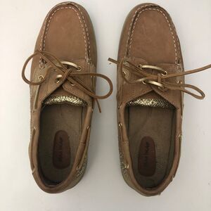 Maui Island Shoes Women 9M Tan/‎ Goldfish Leather Deck Shoes  Lace Up Padded
